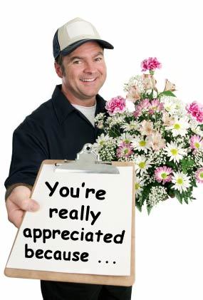 Photo of delivery guy with flowers - Tips How to get more praise and aknowledgement at work